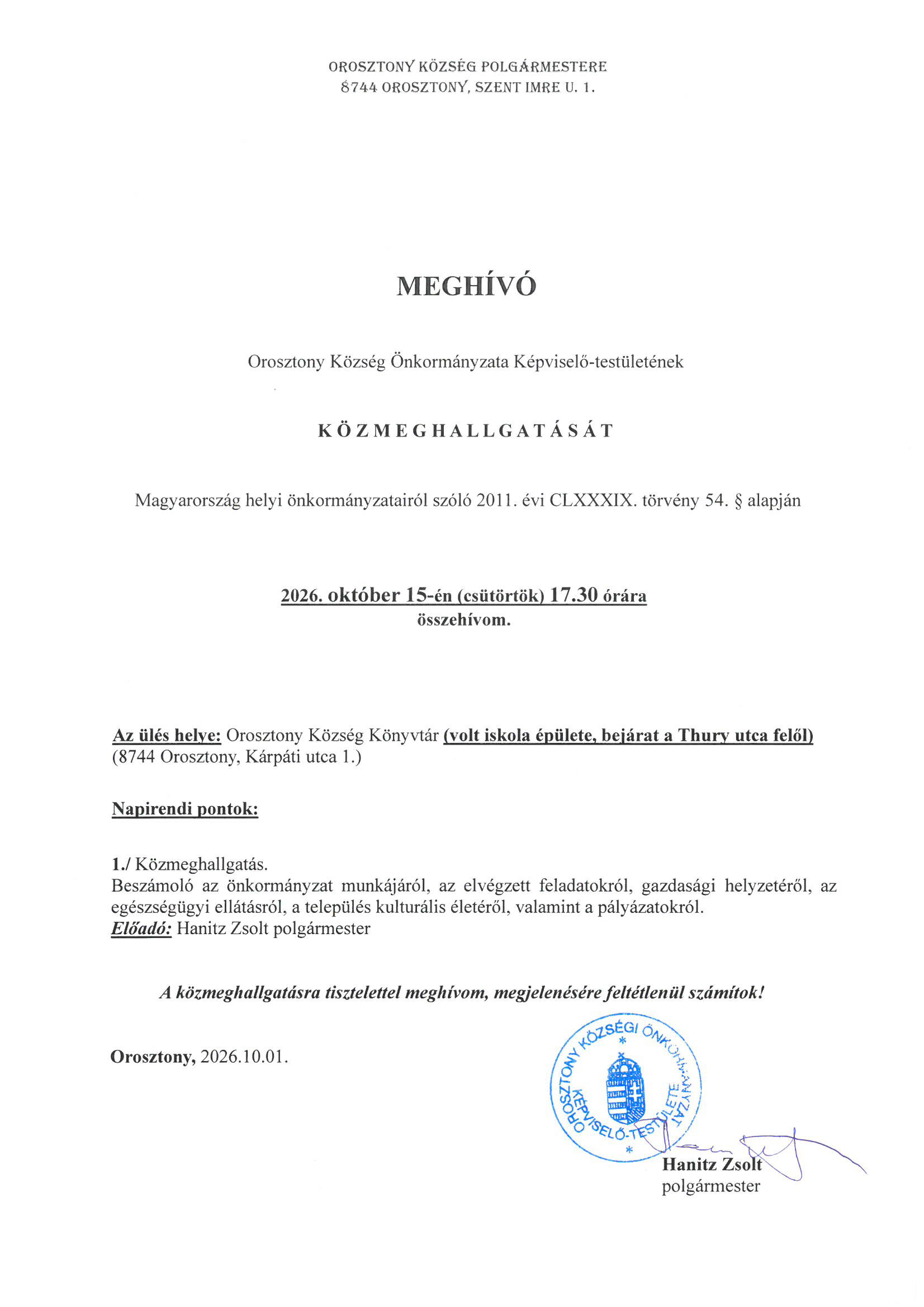 Közmeghallgatás meghívó